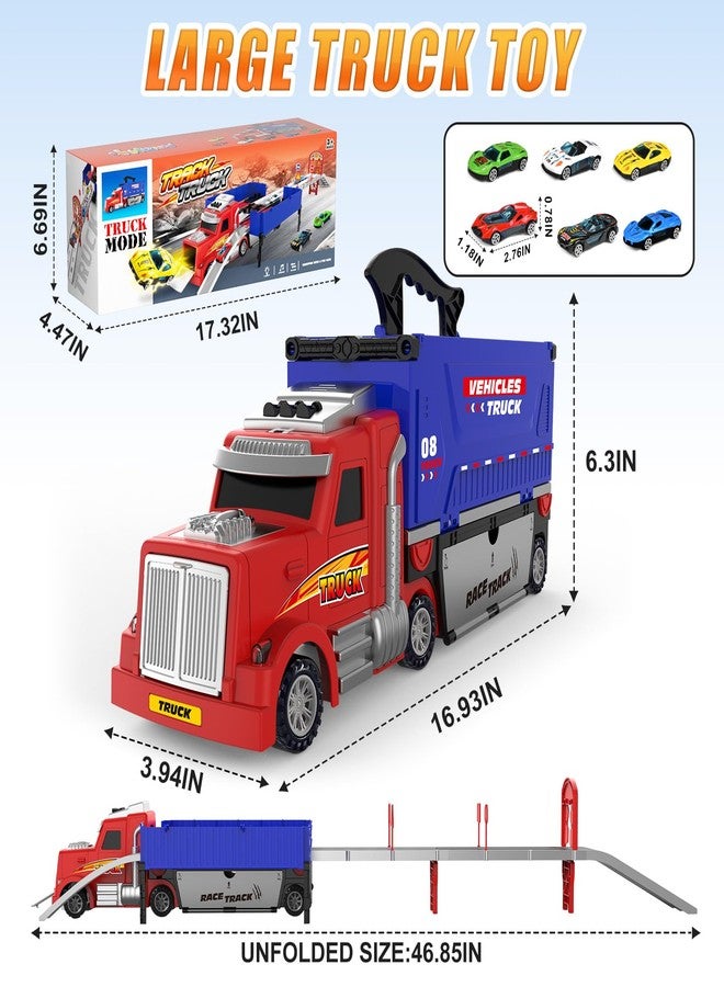 ShyLizard Carrier Truck Race Track Toys, Truck Toys for 3, 4, 5, 6, 7, 8 Years Old Kids, Foldable Transport Truck Toys Car with Lights & Sounds, 6 Metal Cars, Birthday Gifts for Toddler Boys Girls - Image 2